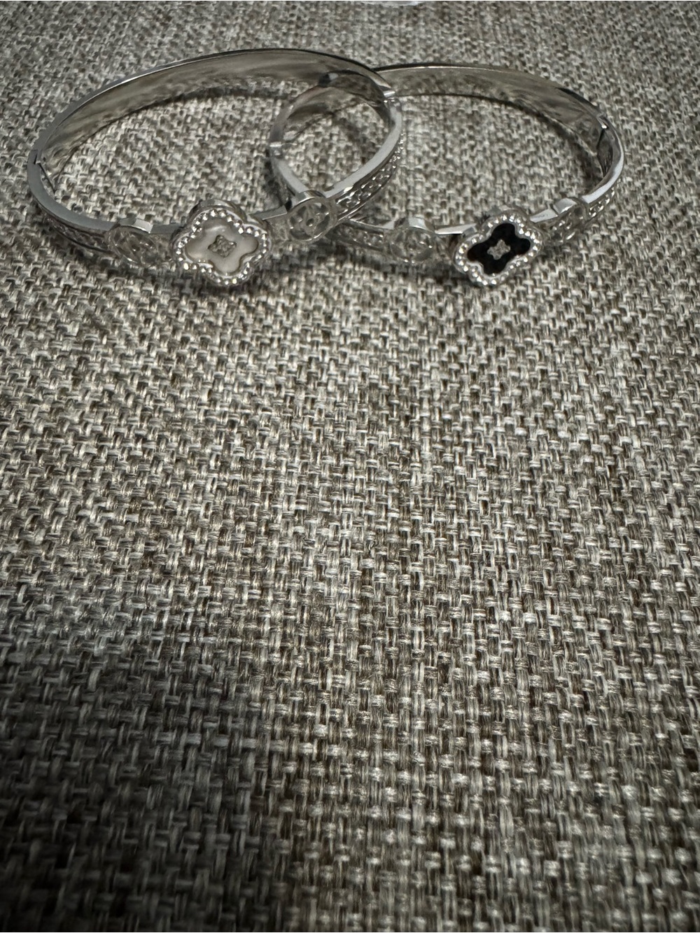 Sterling Silver Floral Bangle Bracelet - Black & White Accent